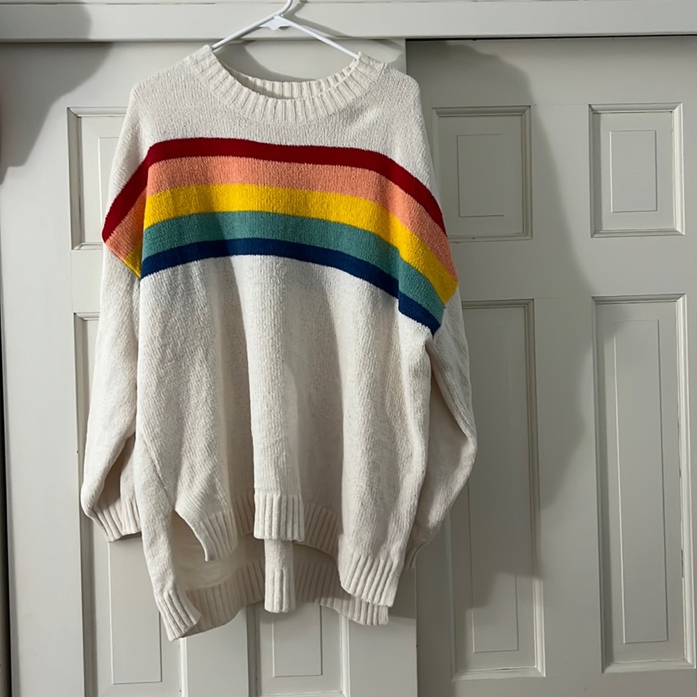 White and rainbow sweater